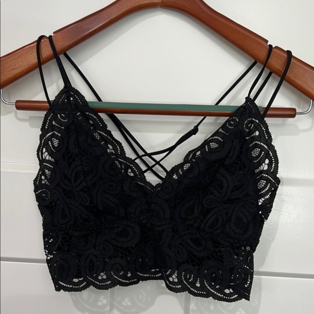 Victoria Secret Pink Black Lace Bandeau with Intricate Details Sz S